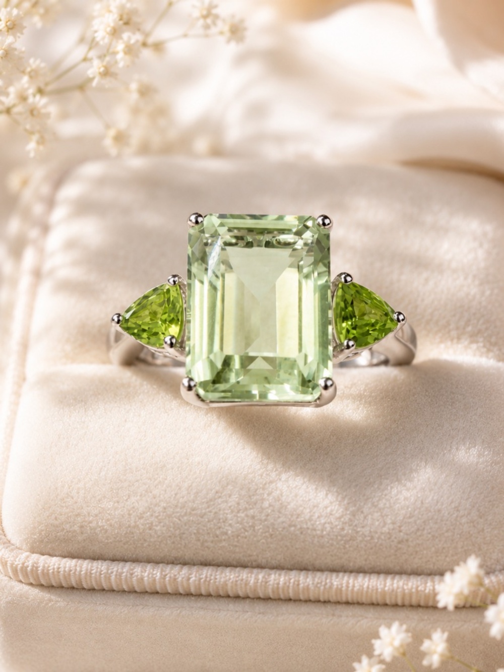 Peridot Green Amethyst prasiolite Ring, size 7, 11.9 ct, FREE JEWELRY BOX
